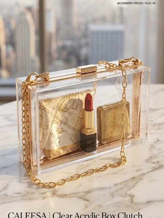 Caleesa Handbags - Caleesa Women Clear Acrylic Box Clutch Gold Details Crossbody Purse